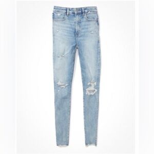 EUC AE NEXT LEVEL RIPPED HIGHEST WAIST JEGGING Color Soft Blue Size 14